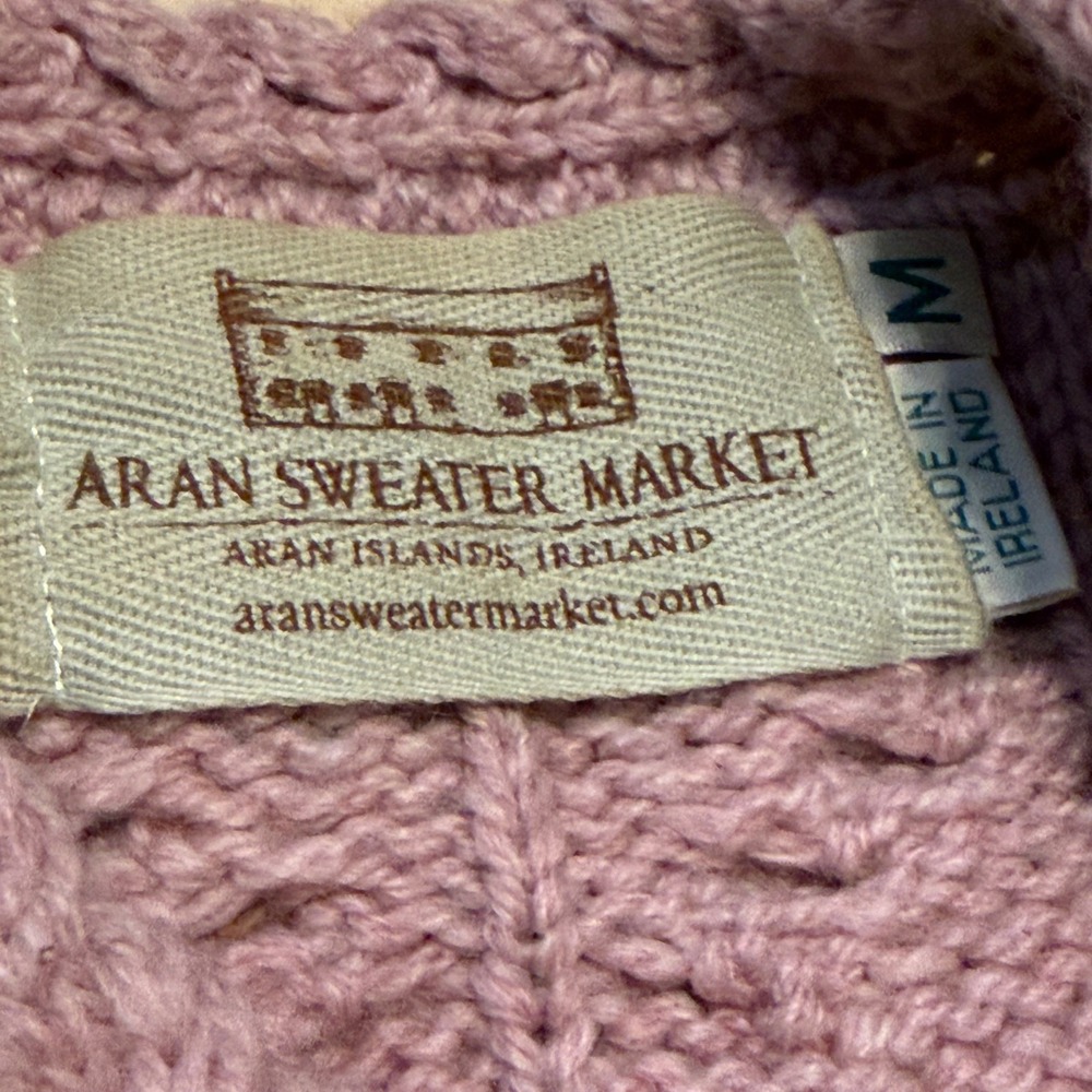 Aran Sweater Market Womens M Merino Wool Cable Knit Sweater Ireland Dusty Rose - Picture 4 of 8